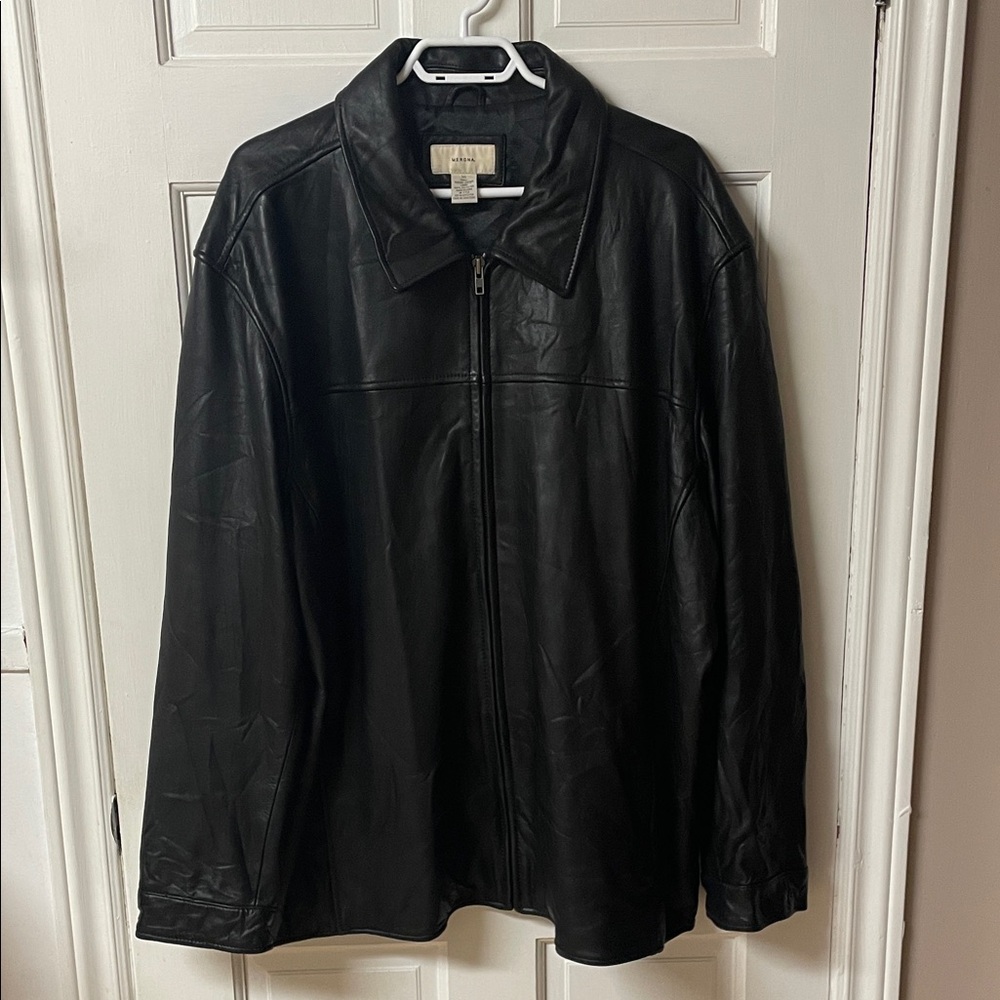 Merona classic black leather jacket with collar men’s size XXL